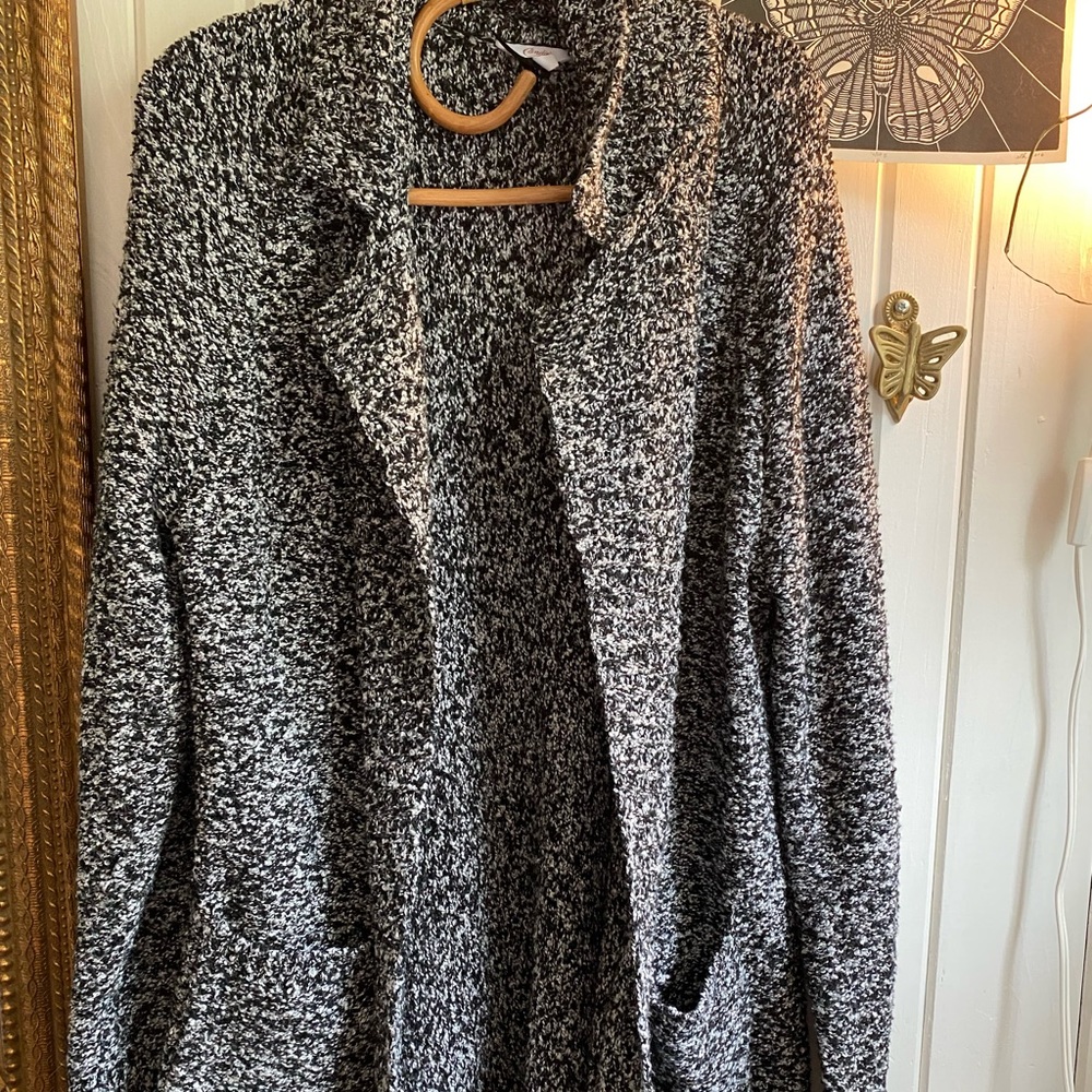 Long Black and White Speckled Cardigan
